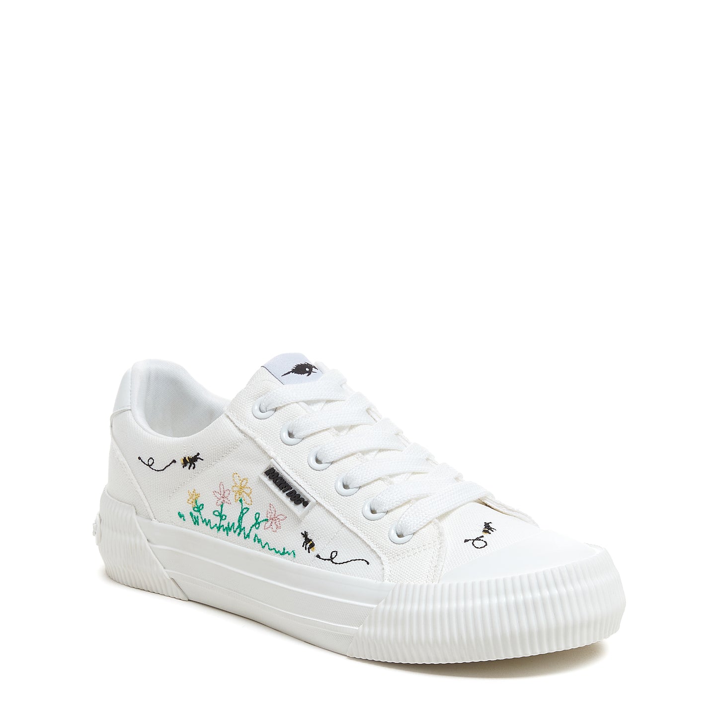 Cheery White Floral Embroidery Trainers