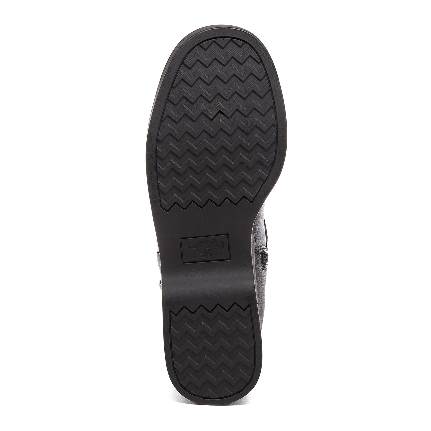 Jimmy Black Boots black boots sole view showing black tread pattern and Rocket Dog logo