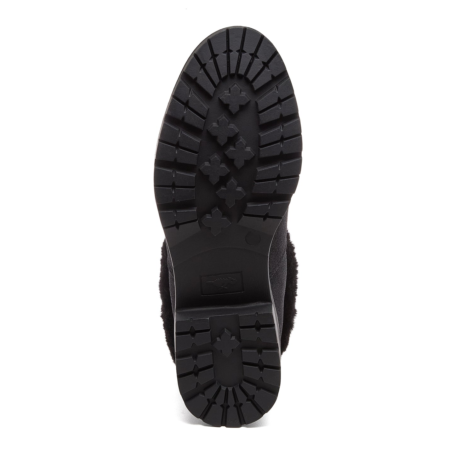 Niche Black Cuffed Boots sole view showing black tread pattern and low heel