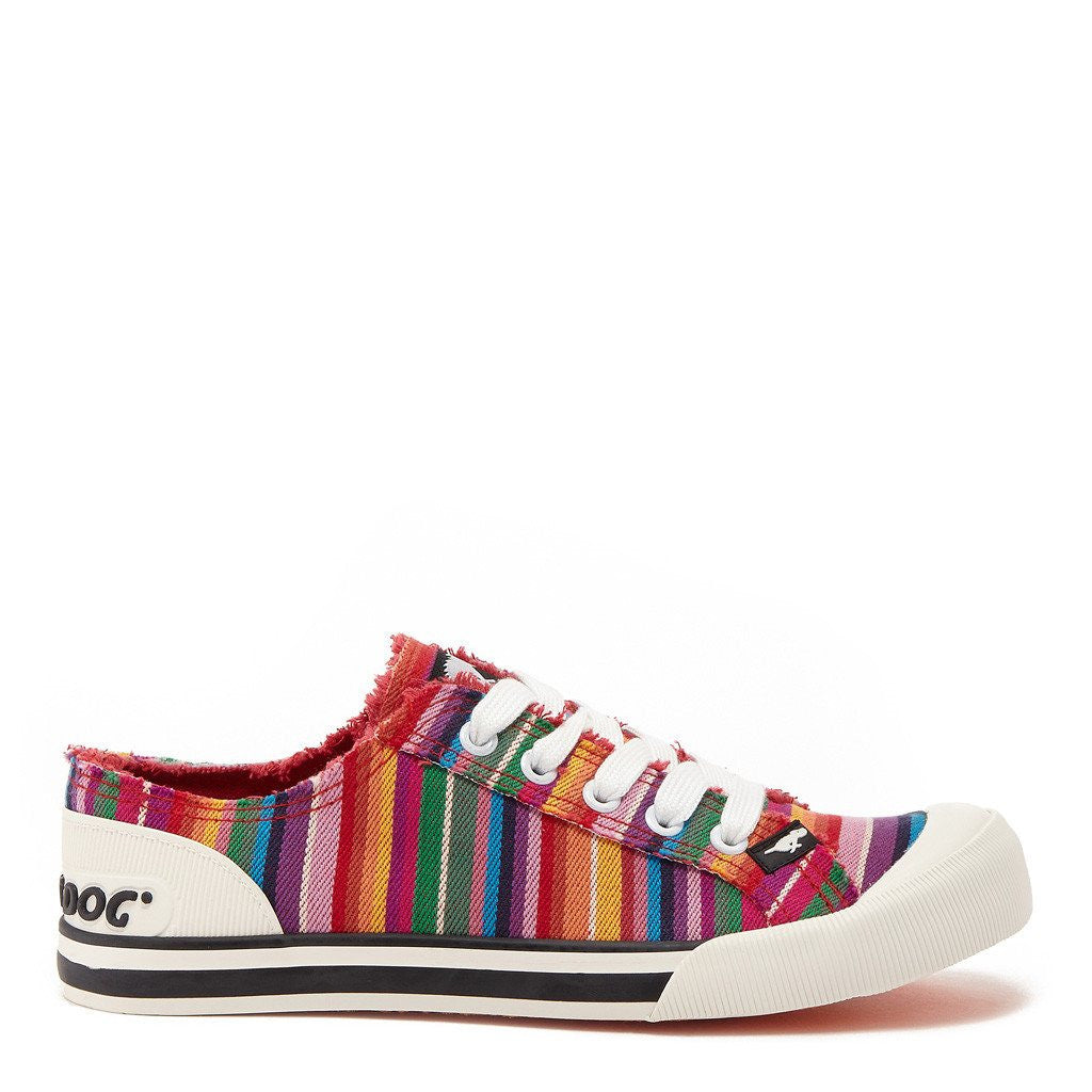 Rocket Dog Women's Jazzin Red Multi Stripe Trainers – Rocket Dog UK