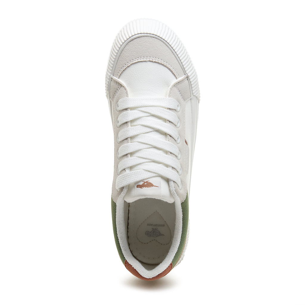 Cheery White Olive Colour Block Trainers