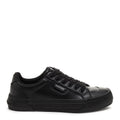 Side view of the Rocket Dog Cheery Sport black trainer, black upper and black platform sole