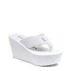 Rocket Dog Diver white wedge flip flop, front angle