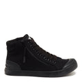 Side view of the Rocket Dog Jazzin all black high top trainer, black canvas upper and black sole