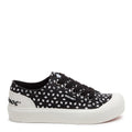 Side view of the Rocket Dog Jazzin Plus black geo print trainer, black geometric print canvas and platform sole