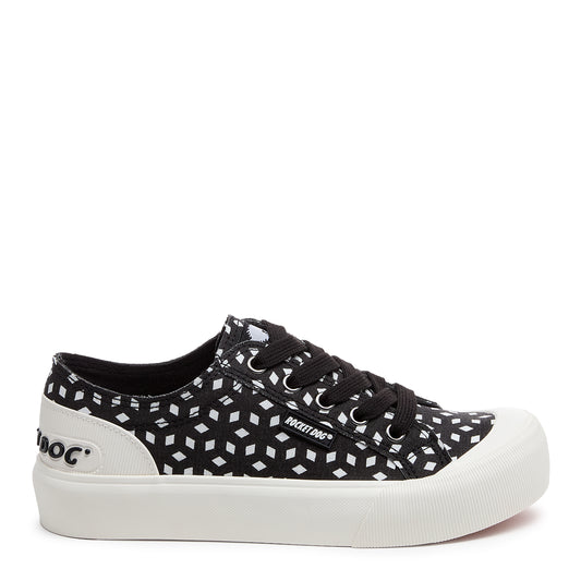 Jazzin Plus Black Geo Print Trainers