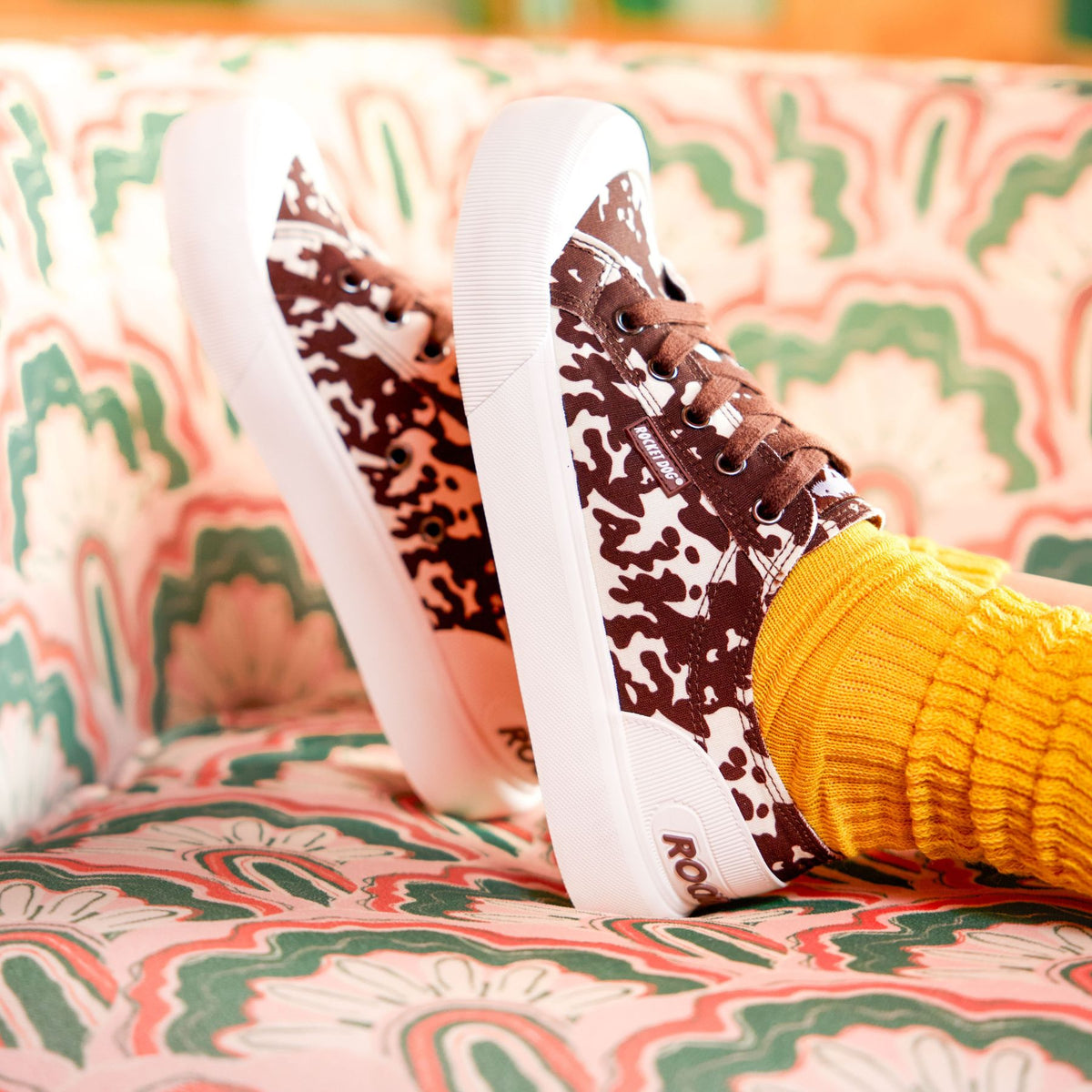 Jazzin Plus Brown Cow Print Trainers