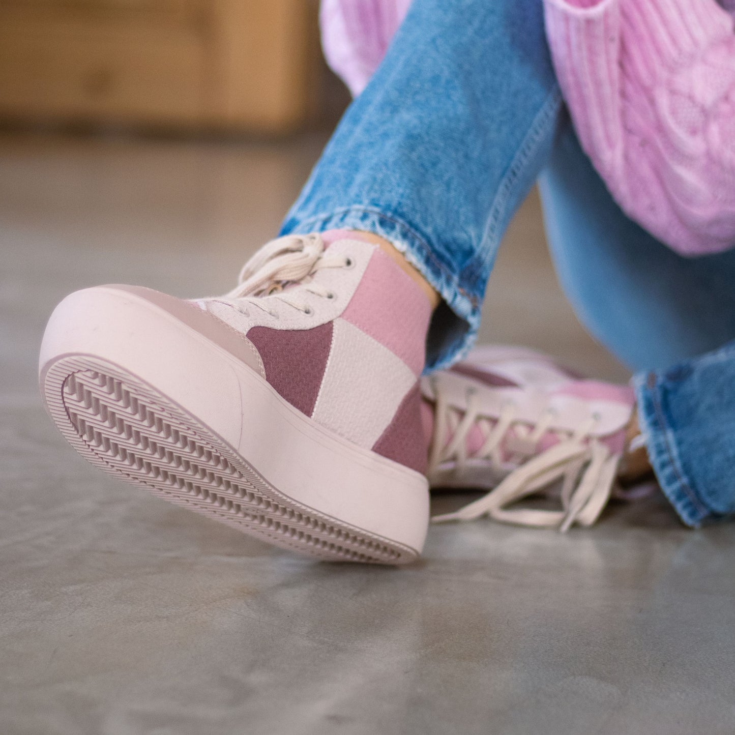 Flair Pink Patchwork Platform Trainers