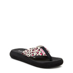 Rocket Dog Spotlight pink leopard print flip flop, front angle
