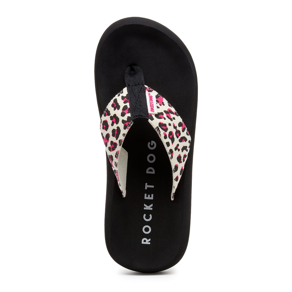 Top-down view of the Spotlight pink leopard print flip flop