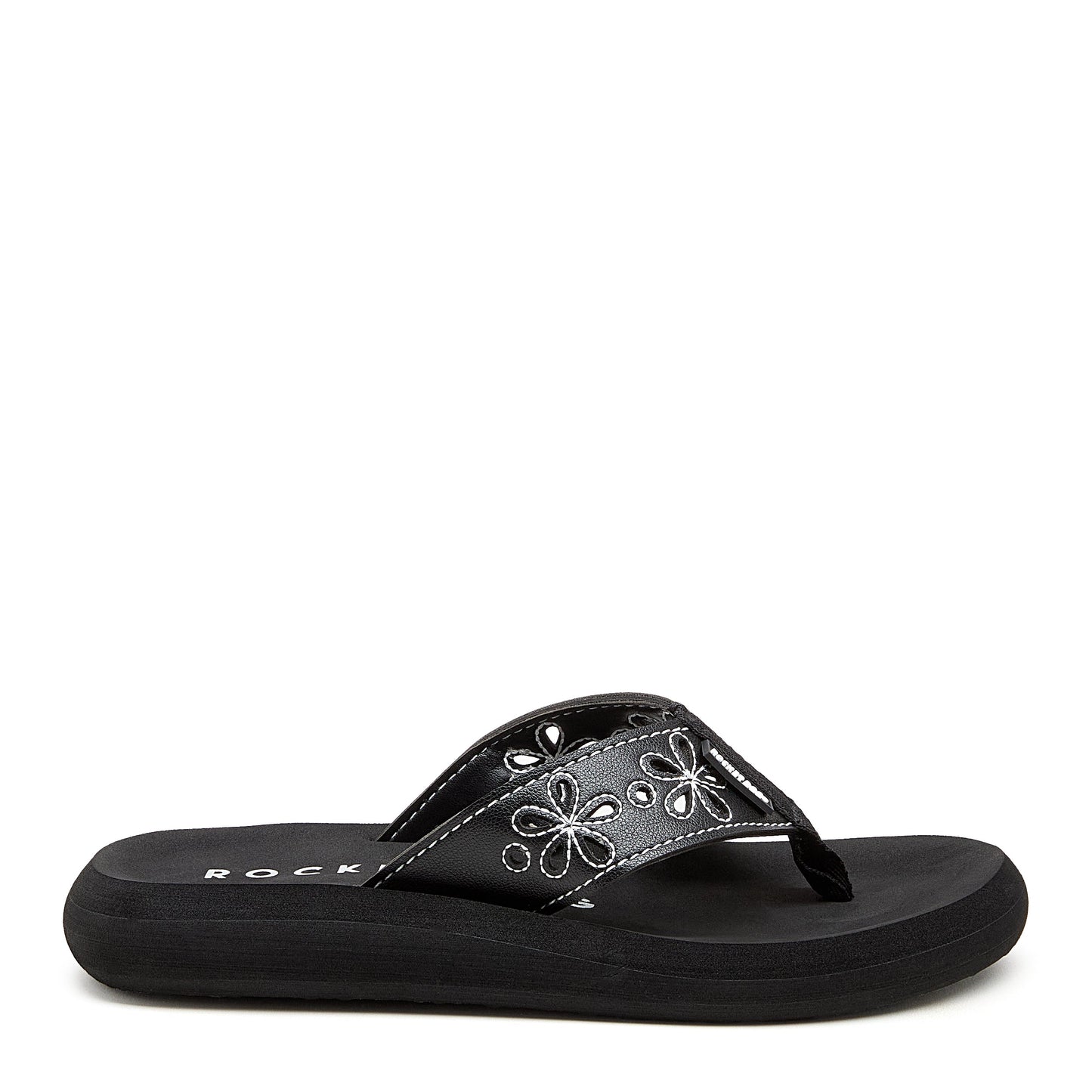 Sunset Black Floral Stitch Flip-Flops