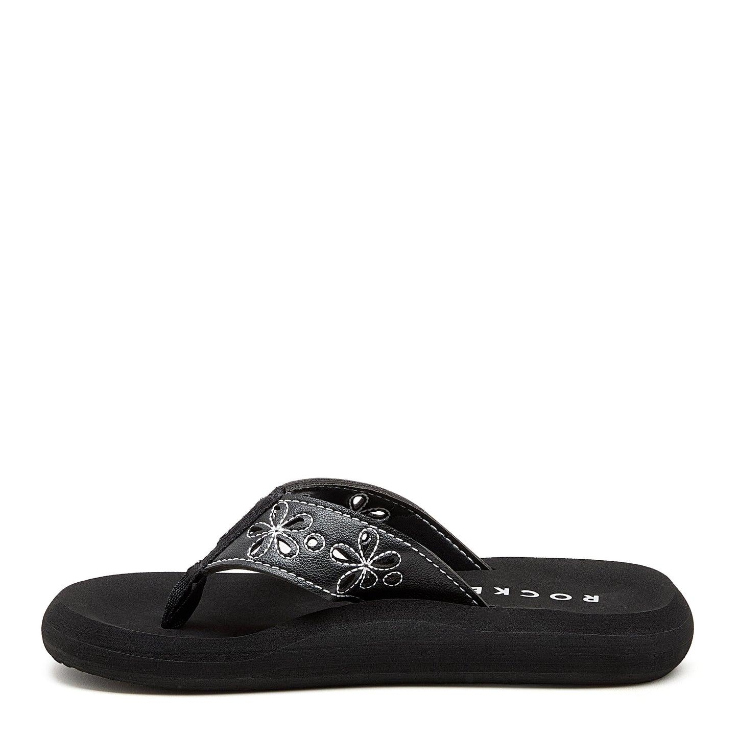 Sunset Black Floral Stitch Flip-Flops