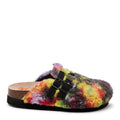 Side view of the Rocket Dog Abel Plus rainbow clog, rainbow tie-dye fur upper with buckle straps