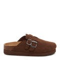 Side view of the Rocket Dog Abel Plus dark brown clog, faux suede upper with buckle straps
