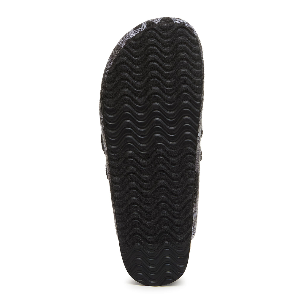 Abel Plus Black Tatum Clogs black casuals sole view showing black wavy tread pattern