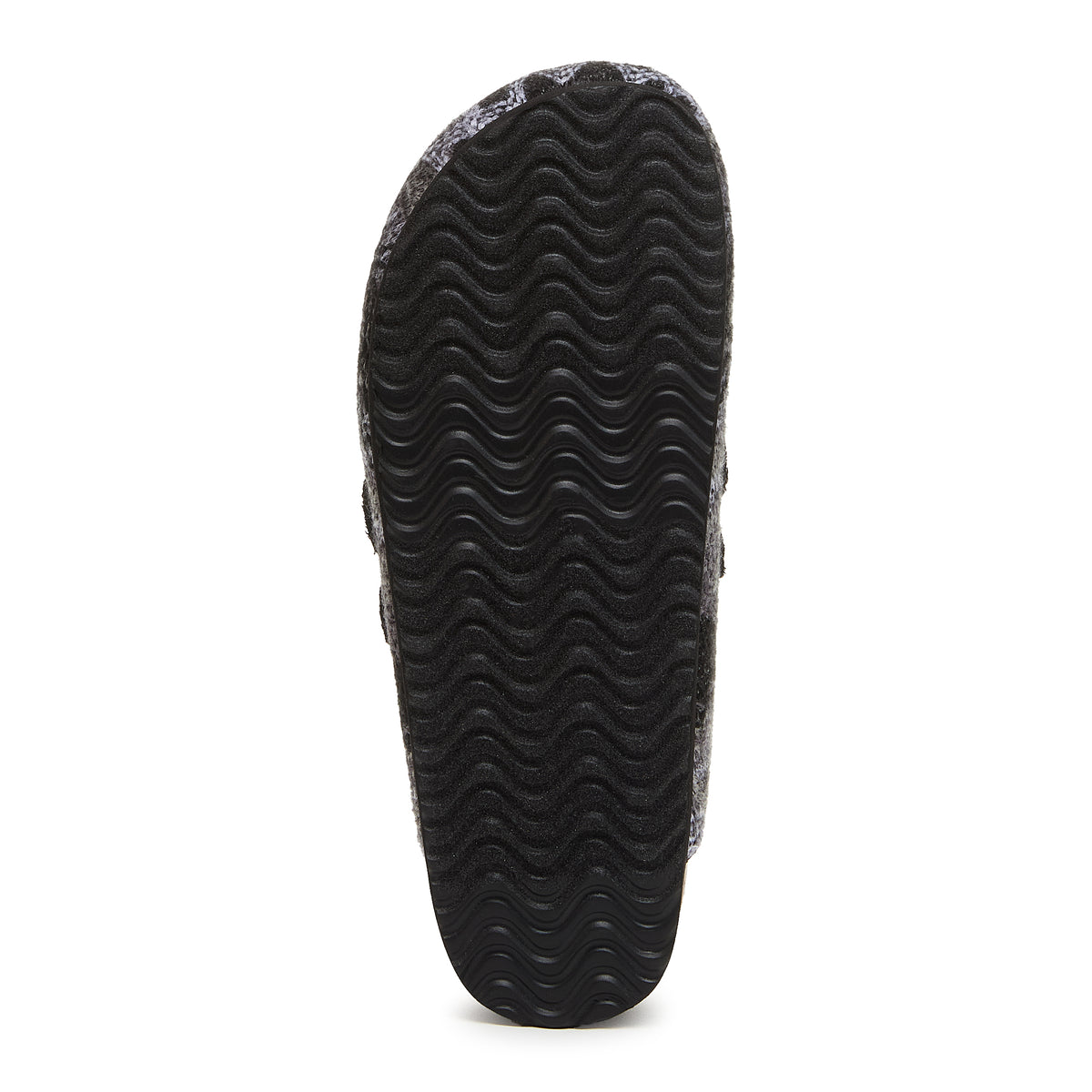 Abel Plus Black Tatum Clogs black casuals sole view showing black wavy tread pattern