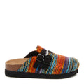 Side view of the Rocket Dog Abel Plus olive multi clog, striped multicolour upper with buckle straps