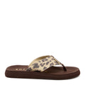 Side view of the Rocket Dog Adios brown leopard print flip flop, leopard print strap on a brown platform