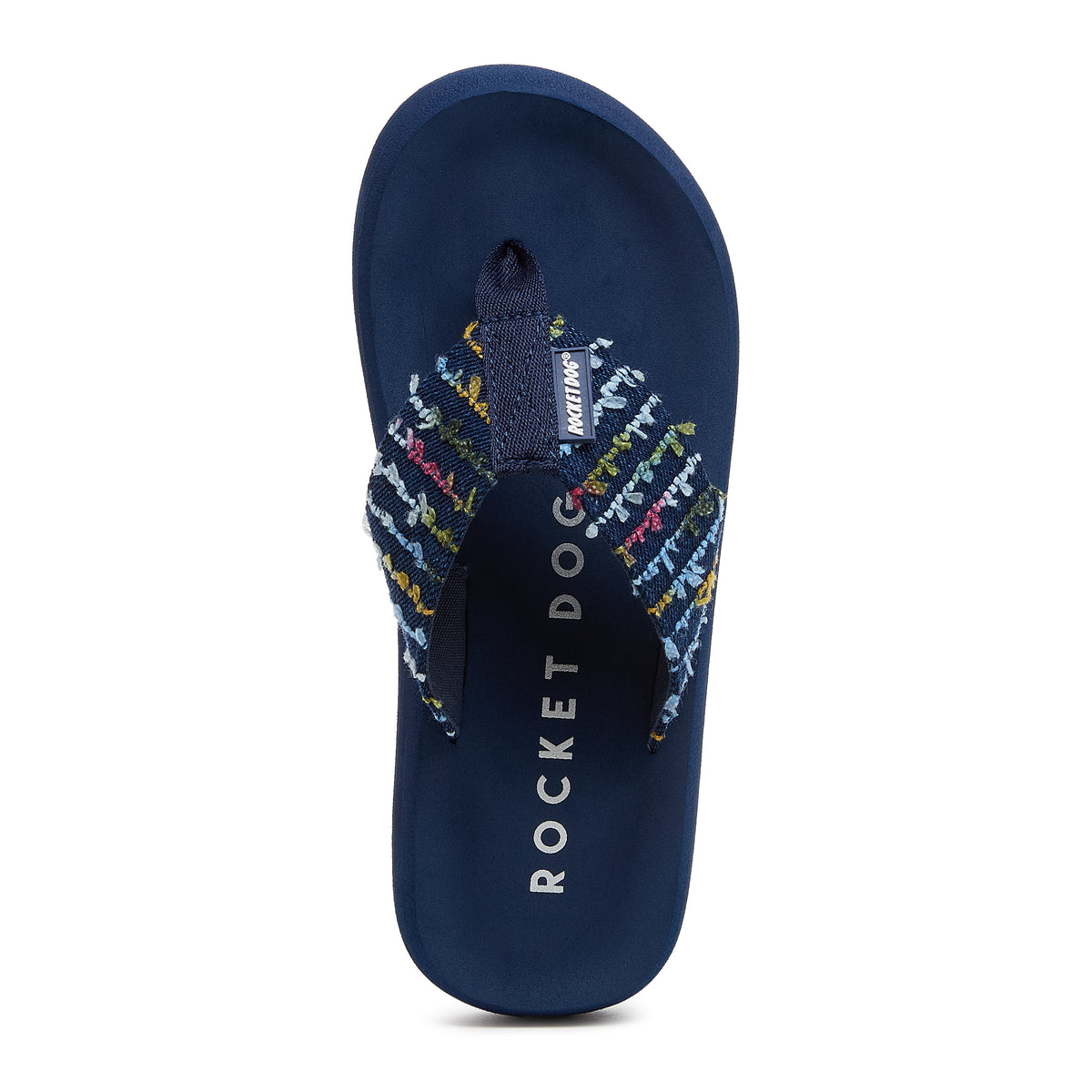 Top-down view of the Adios navy multi canvas flip flop