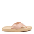 Side view of the Rocket Dog Adios light pink snake print flip flop, light pink snake print strap on a pink platform