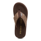 Top-down view of the Adios brown snake print flip flop