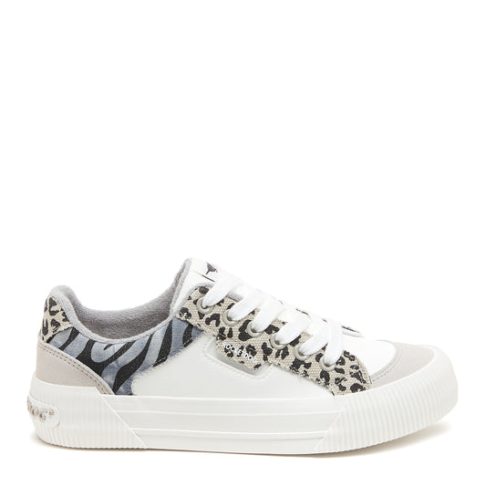Cheery Grey Animal Print Colour Block Trainers