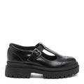 Image 4: Dalma Black Chunky Mary Jane Shoes in black, outer side view showing buckle detail, flower cut-outs and chunky sole
