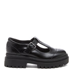 Image 4: Dalma Black Chunky Mary Jane Shoes in black, outer side view showing buckle detail, flower cut-outs and chunky sole