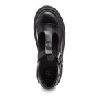 Image 6: Dalma Black Chunky Mary Jane Shoes in black, top view showing T-bar front, side buckle and flower cut-outs on the toe