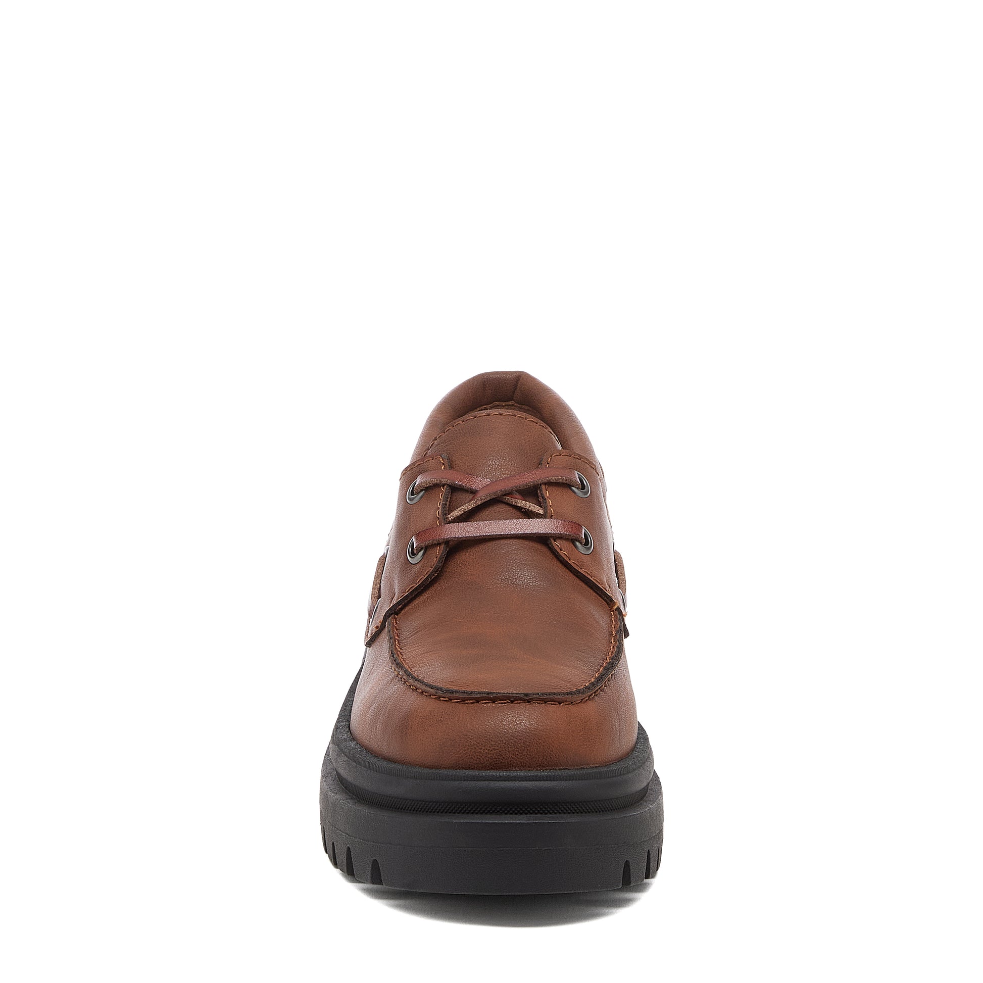 Dean Brown Chunky Boat Shoes, brown casual shoes, front view showing lace-up detail, rounded toe and chunky sole