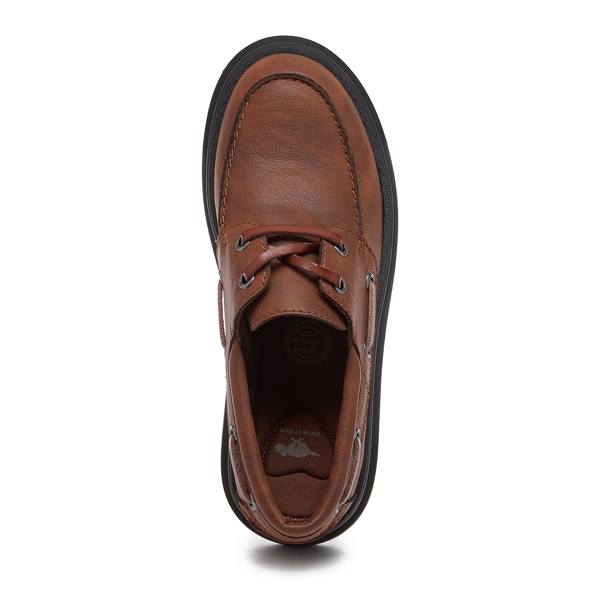 Dean Brown Chunky Boat Shoes, brown casual shoes, top view showing rounded toe, laces and padded collar