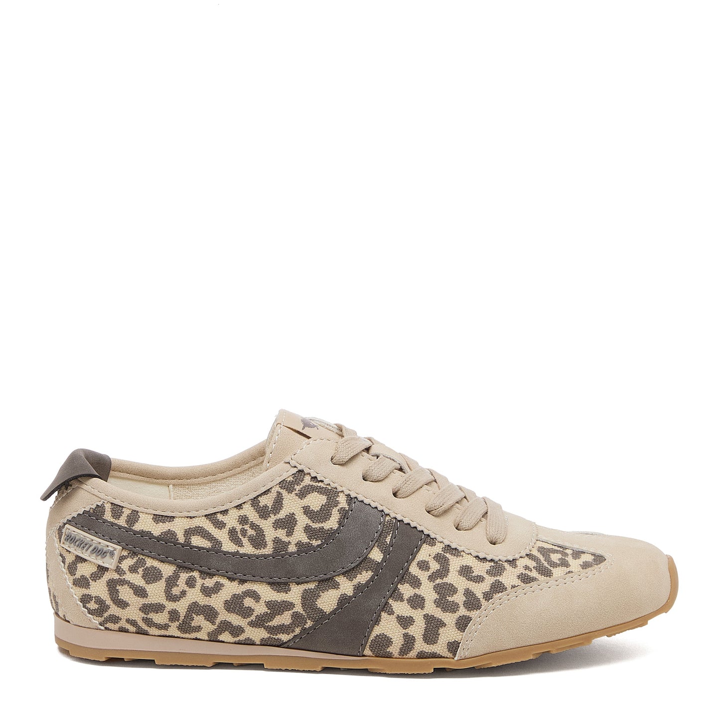 Destin Leopard Print Trainers in Natural Combo opposite side view with Rocket Dog badge and treaded gum sole