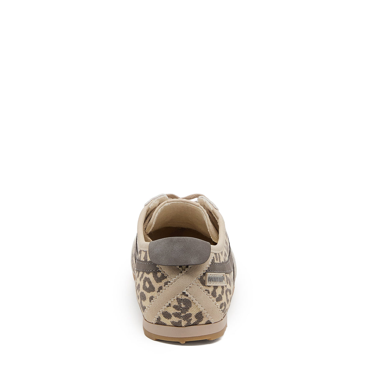 Destin Leopard Print Trainers in Natural Combo back view with heel tab, leopard print heel and Rocket Dog badge