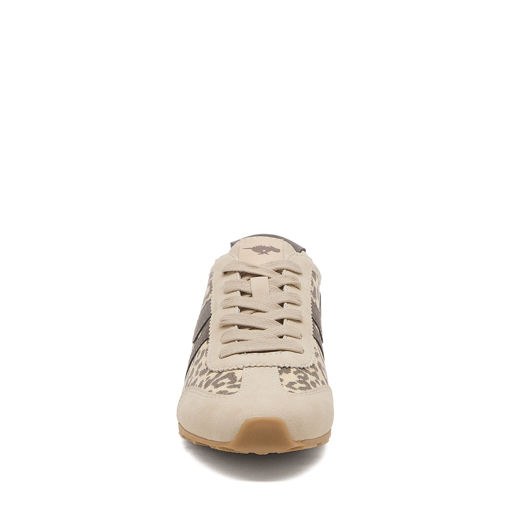 Destin Leopard Print Trainers in Natural Combo front view showing rounded toe and lace-up fastening