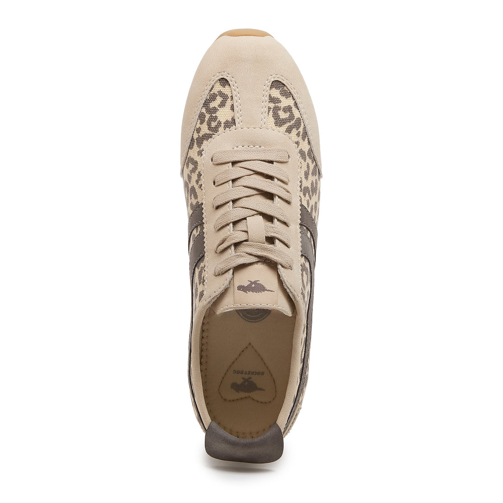 Destin Leopard Print Trainers in Natural Combo top view with beige laces and leopard print panels
