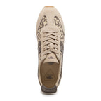 Destin Leopard Print Trainers in Natural Combo top view with beige laces and leopard print panels