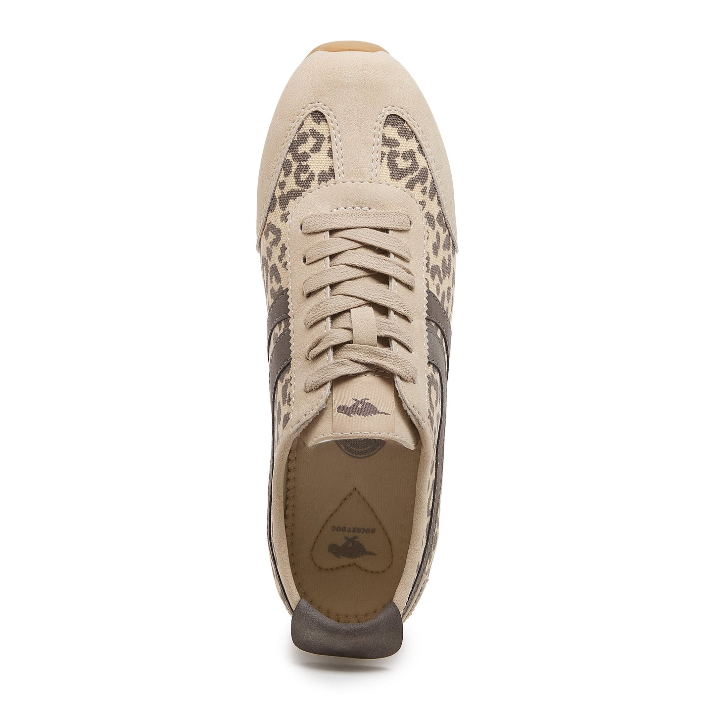 Destin Leopard Print Trainers in Natural Combo top view with beige laces and leopard print panels