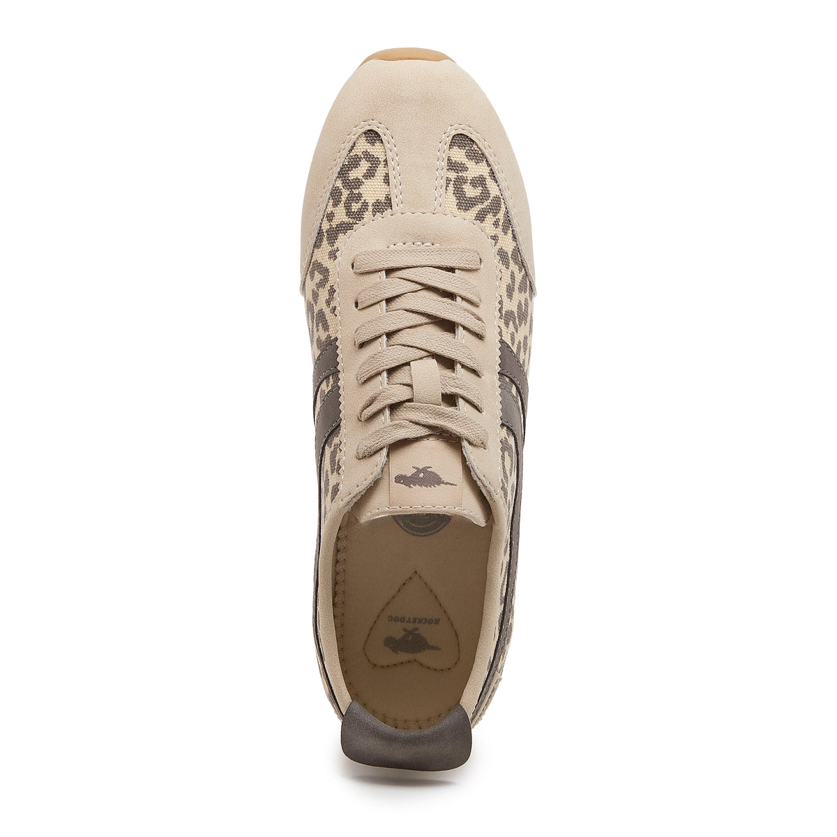 Destin Leopard Print Trainers in Natural Combo top view with beige laces and leopard print panels
