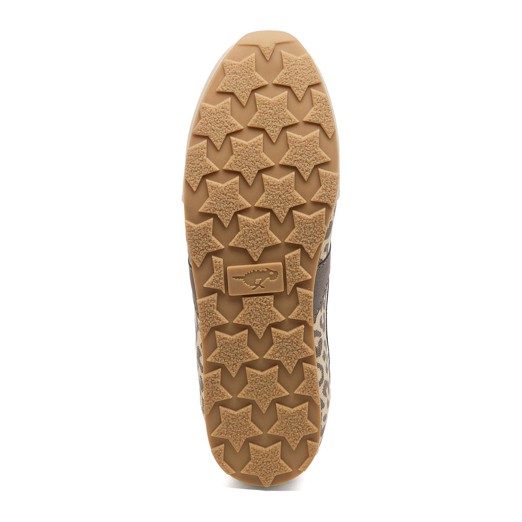 Destin Leopard Print Trainers in Natural Combo sole view showing tan star tread pattern