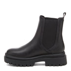 Drake Black Boots black boots inner side view showing side elastic panel, pull tab and chunky treaded sole