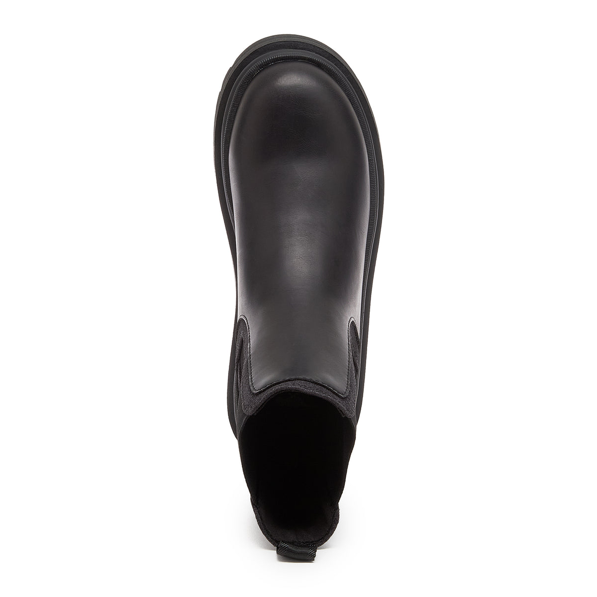 Drake Black Boots black boots top view showing rounded toe, opening and back pull tab