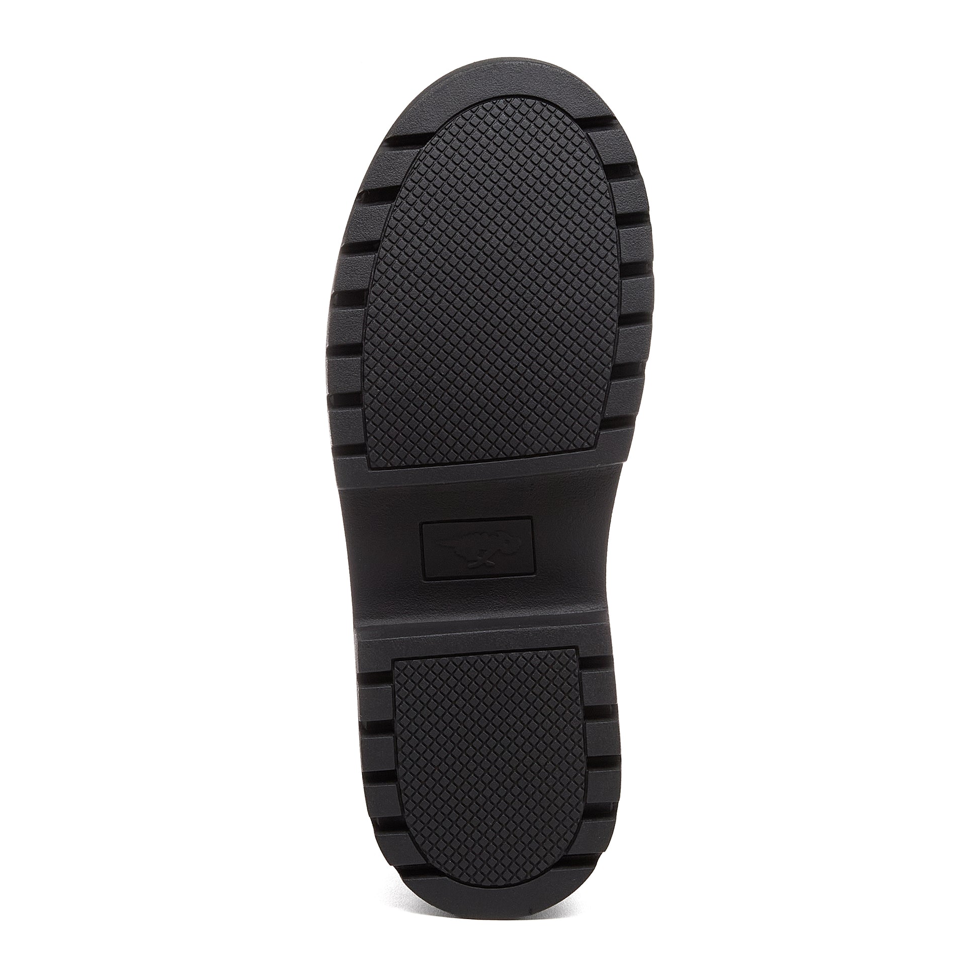 Drake Black Boots black boots sole view showing black tread pattern and Rocket Dog logo detail