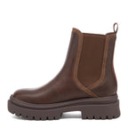 Drake Dark Brown Boots side view showing dark brown boot profile, side panel and pull tab