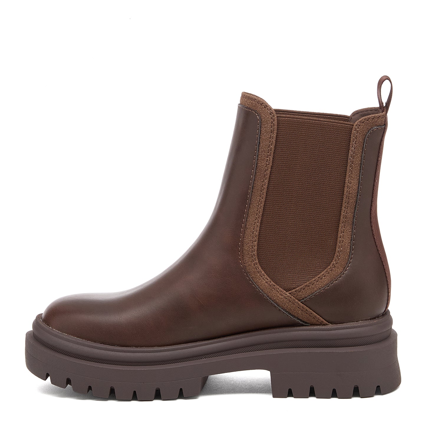 Drake Dark Brown Boots side view showing dark brown boot profile, side panel and pull tab