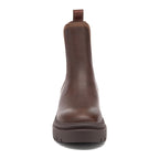 Drake Dark Brown Boots front view showing rounded toe, pull tab and chunky sole