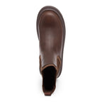 Drake Dark Brown Boots top view showing rounded toe, side panels and open ankle