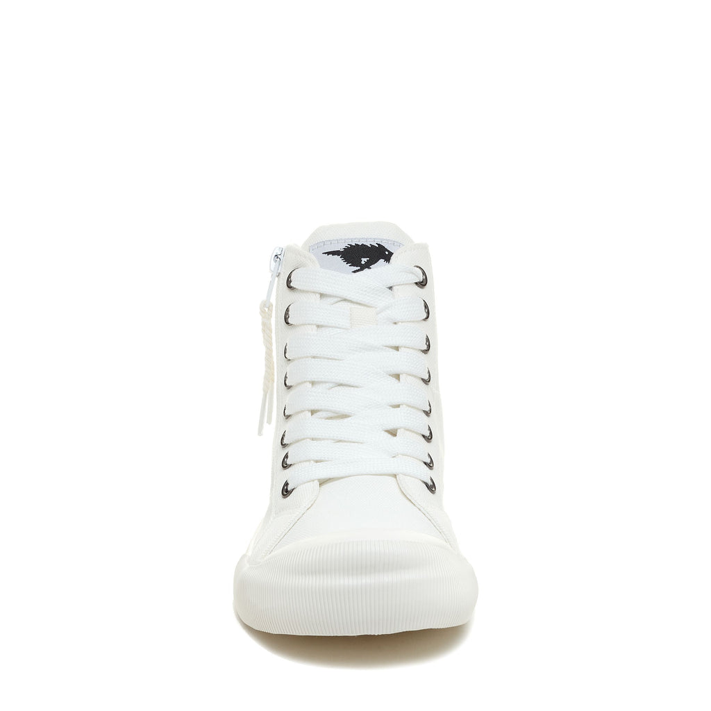 Toe view of the Jazzin all white high top trainer