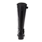 Fillie Black Boots back view showing tall black boot shaft, rear panel and ankle strap detail