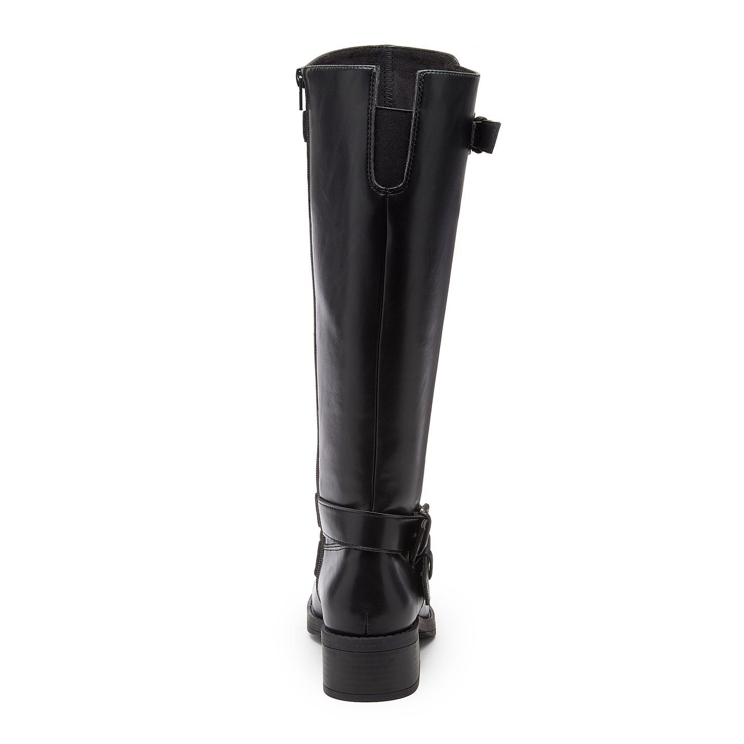 Fillie Black Boots back view showing tall black boot shaft, rear panel and ankle strap detail