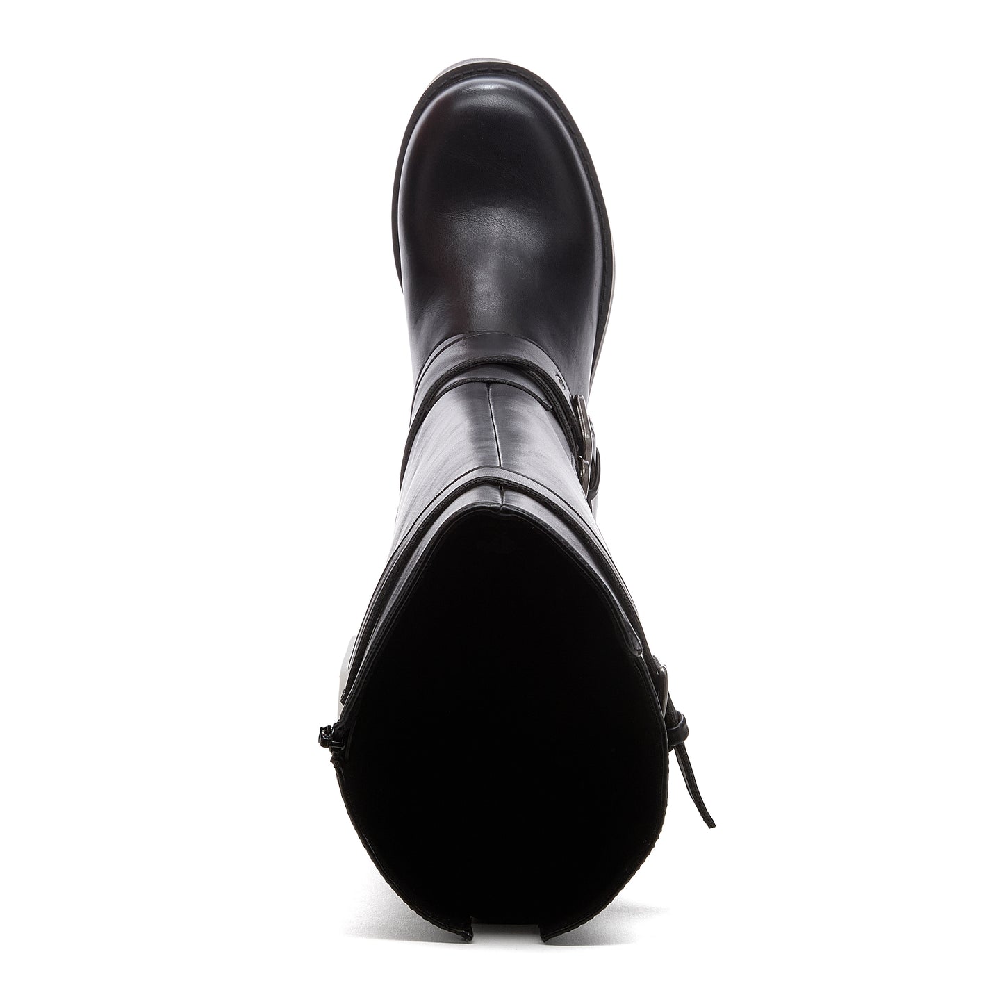 Fillie Black Boots top view showing tall boot opening, rounded toe and side zip